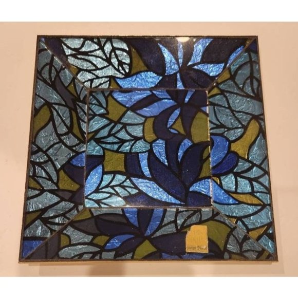 MCM Vintage Signed Georges Briard Blue Green Glass Guild Square Mosaic Tray - Picture 1 of 6